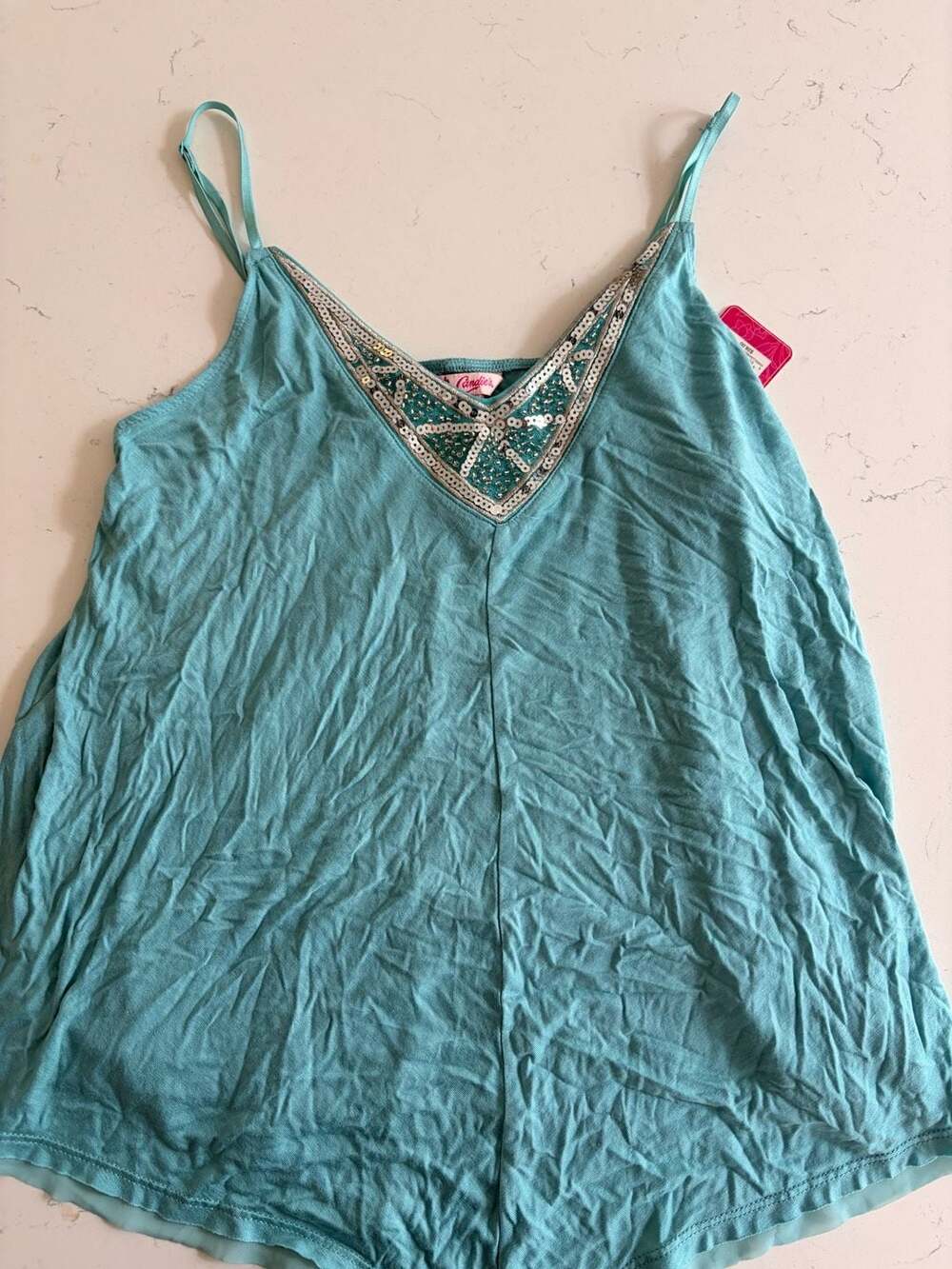 Candie's Blue Adjustable Spaghetti Strap Tank with Sequin Design